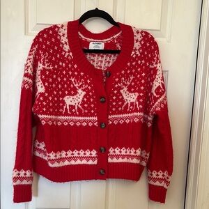 Old Navy Red Reindeer Cardigan